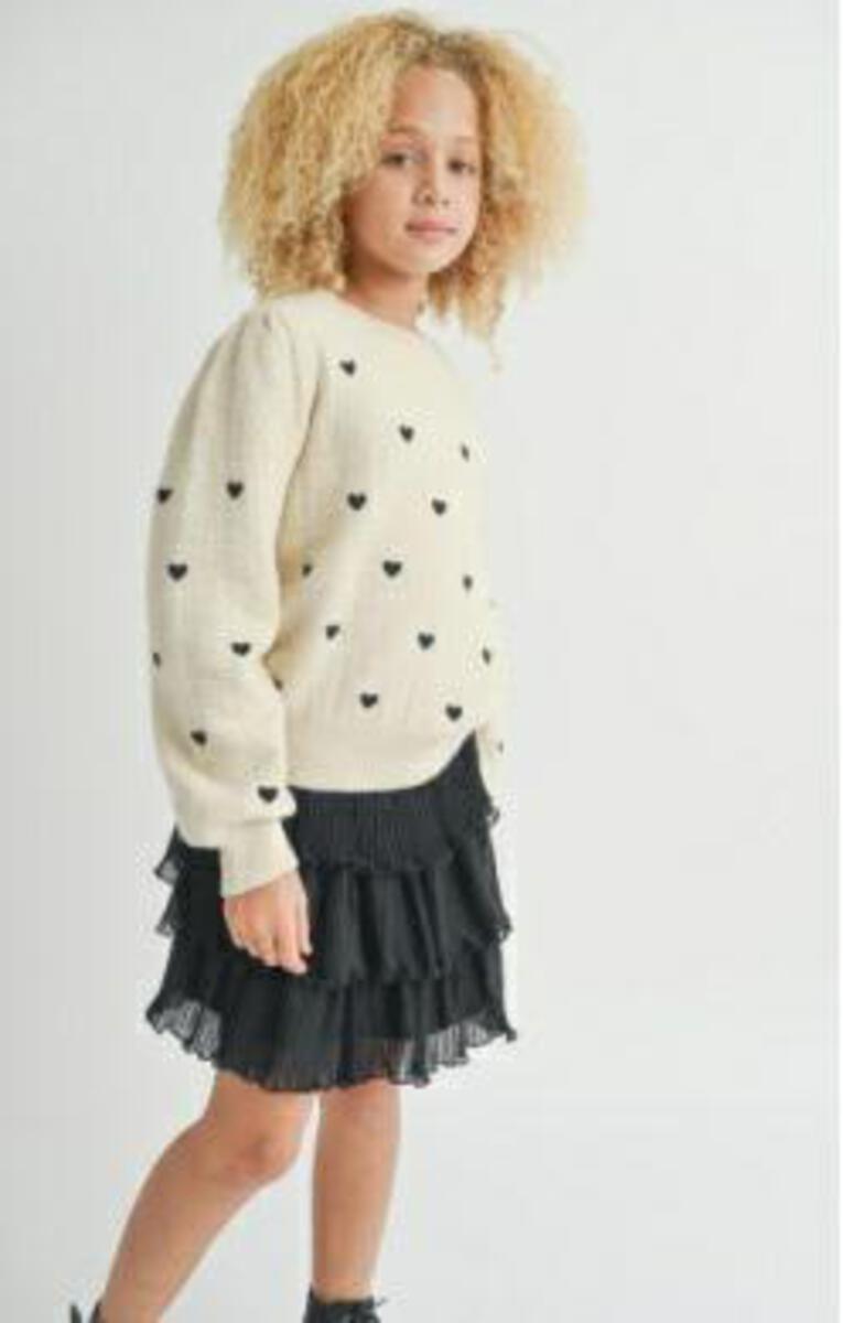 Tween Heart Eyes Embroidered Sweater, Cream