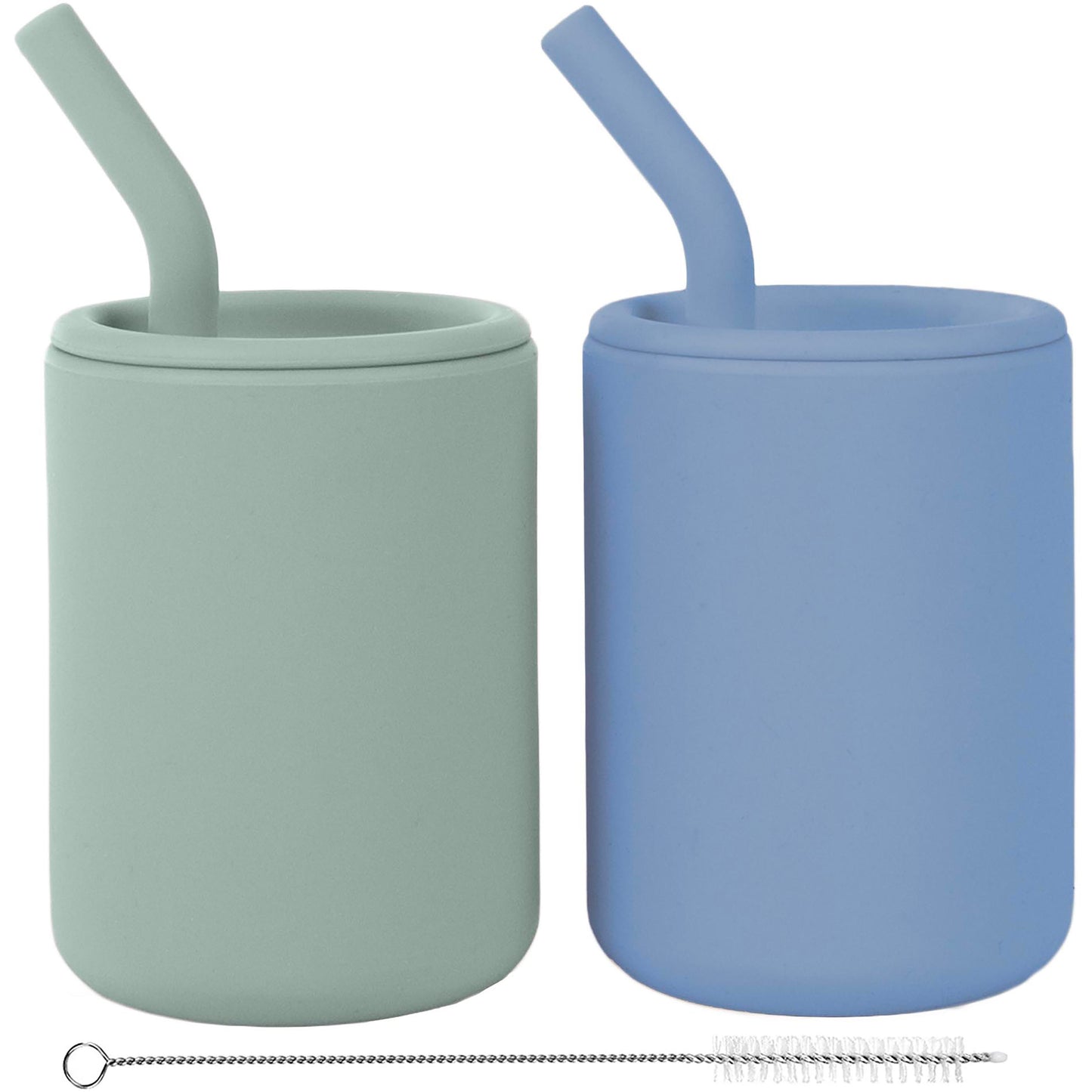 Silicone Training Cup + Straw, Blue/Green