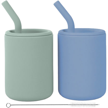 Silicone Training Cup + Straw, Blue/Green