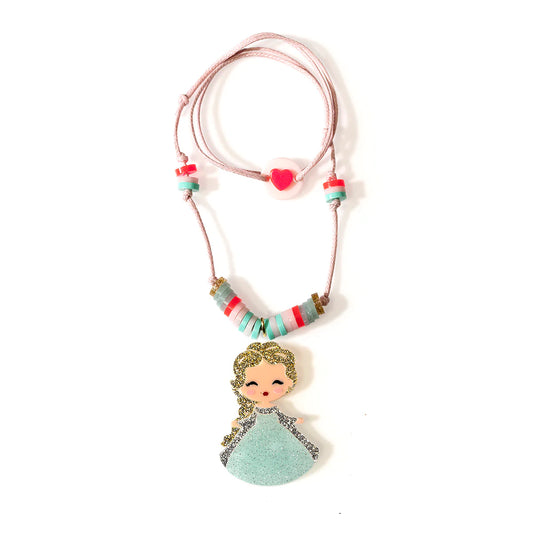 Cute Doll Acrylic Necklace, Blue Dress