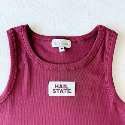Youth Maroon Alli Ribbed Tank, Hail State