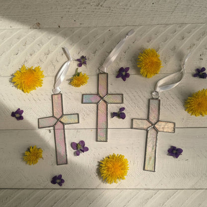 Handmade Clear Stained Glass Cross Christening Gift
