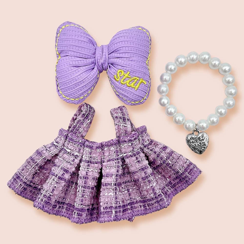 Labubu Compatible Mini Doll Tweed Dress Outfit Set (2 color options)