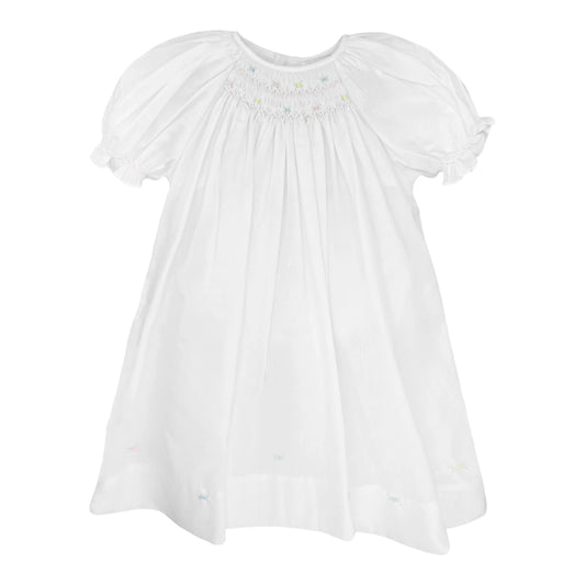 Daygown with Raglan Sleeves and Embroidered Hem, White