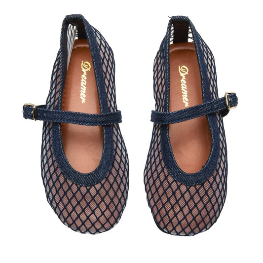 Denim Mesh Flats