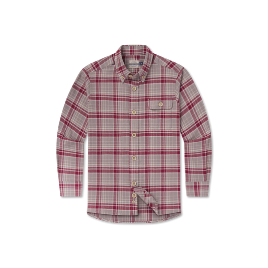 Youth DeWitt Plaid Flannel Buttondown, Maroon/Grey