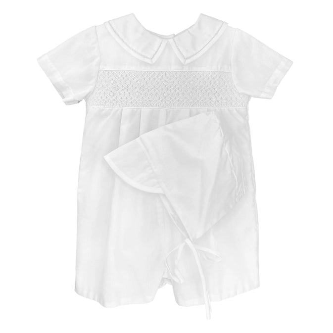 Diamond Smocked Romper, White