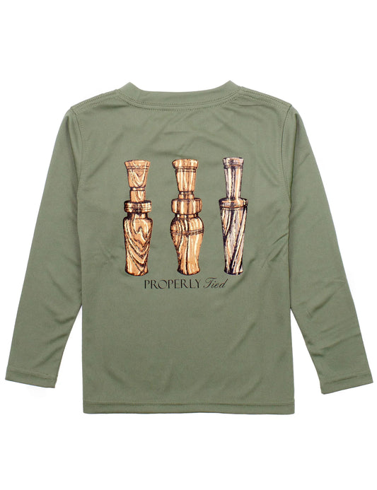 Boys Performance Tee LS Duck Calls, Olive