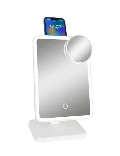 Glam Studio Vanity Mirror and Bluetooth Speaker-White