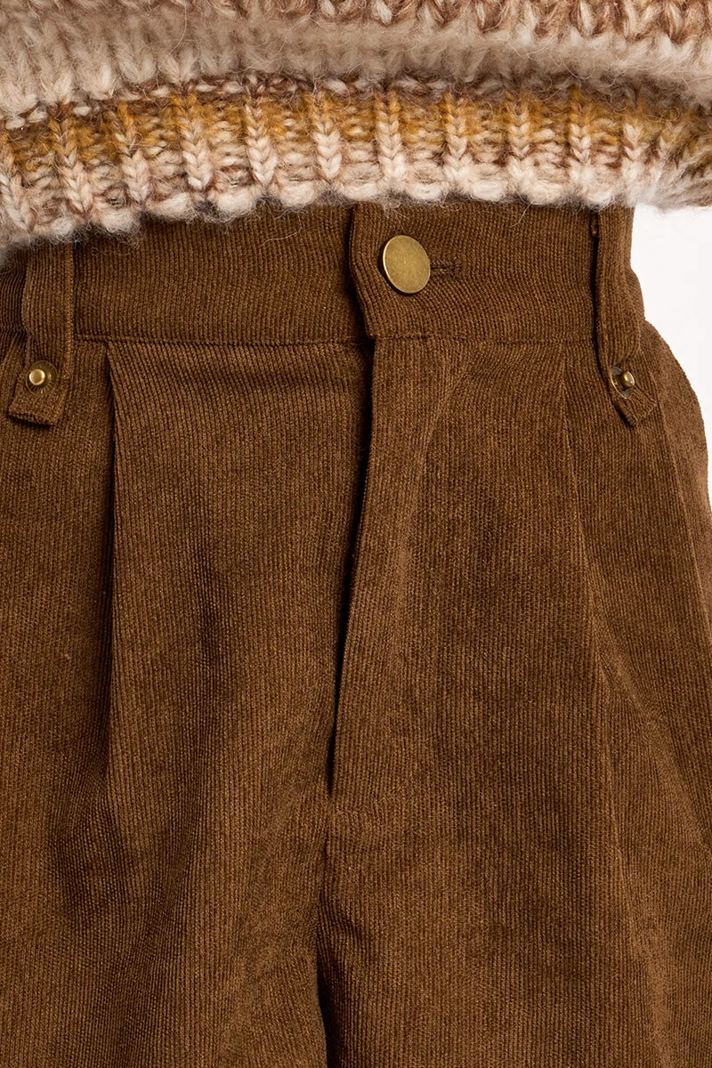 High Waisted Cord Short, Brown