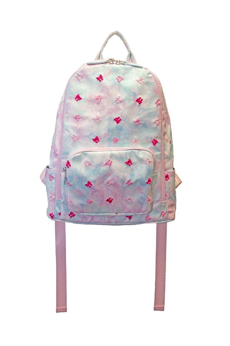 Embroidered Bow Backpack, TieDye Pink/Blue