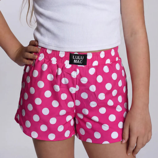 Kids LULU MAC Polka Dot Shorts, Hot Pink