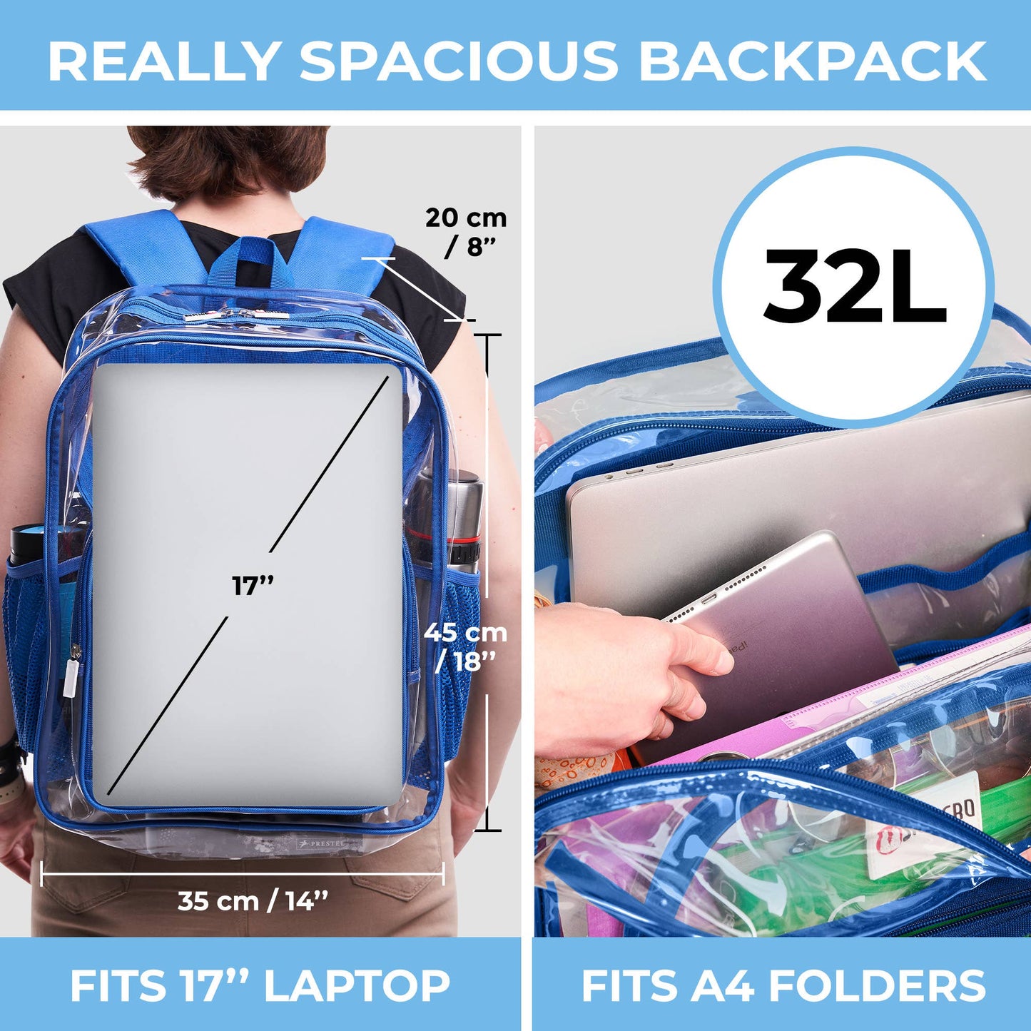Clear Backpack For School XL | Top YKK® Zip | Blue Rhino