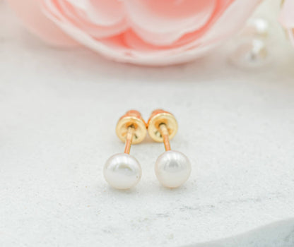 14K Gold-Plated White Pearl Earrings with Screw Backs