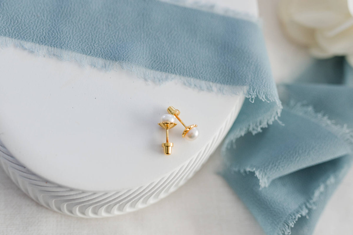 Girls 14K Gold-Plated Pearl Screw Back Earrings