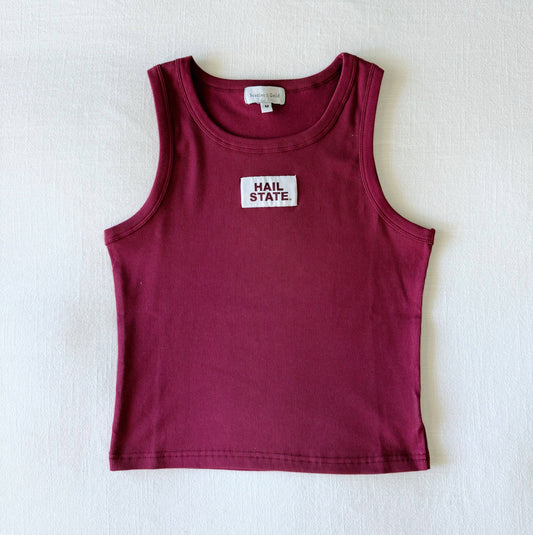 Youth Maroon Alli Ribbed Tank, Hail State