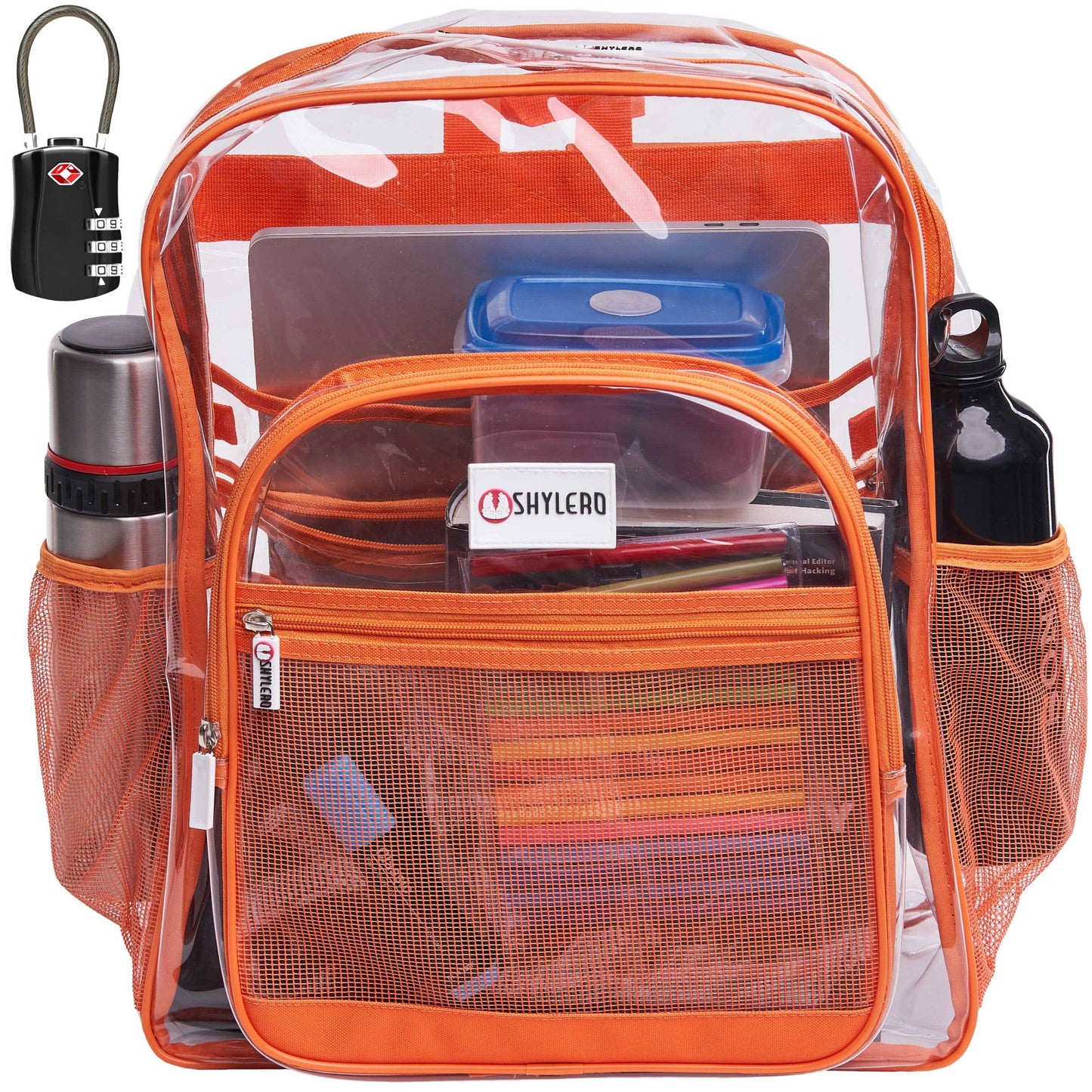 Clear Backpack For School XL | Top YKK® Zip | Orange Rhino