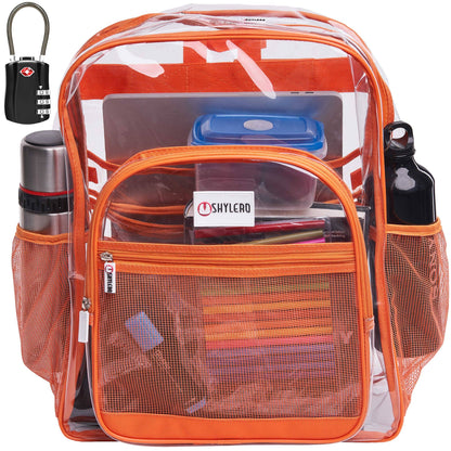 Clear Backpack For School XL | Top YKK® Zip | Orange Rhino