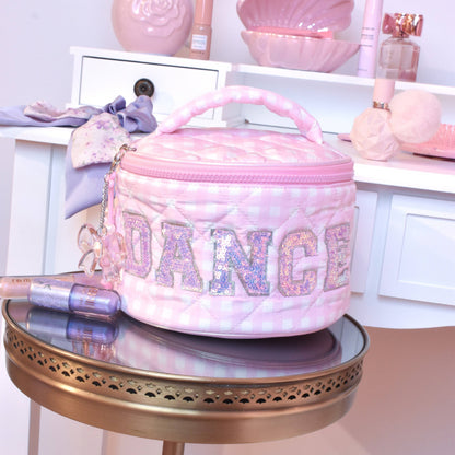 'DANCE' Quilted Gingham Round Glam Bag with Charm
