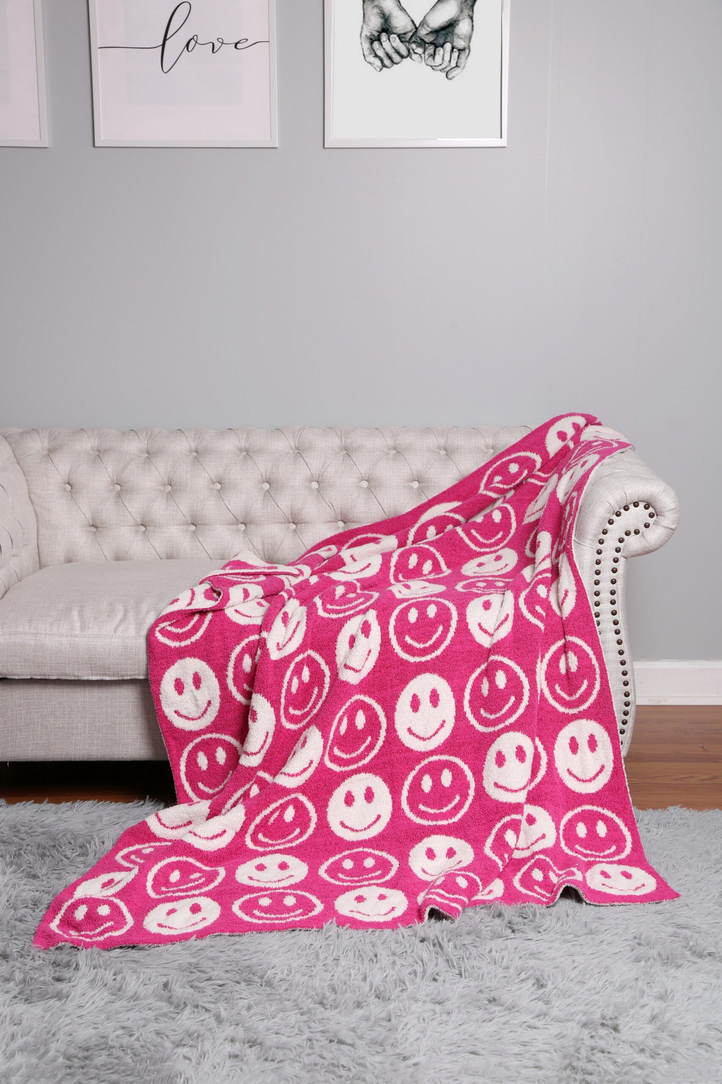 Chenille Happy Face Blankets (color options)