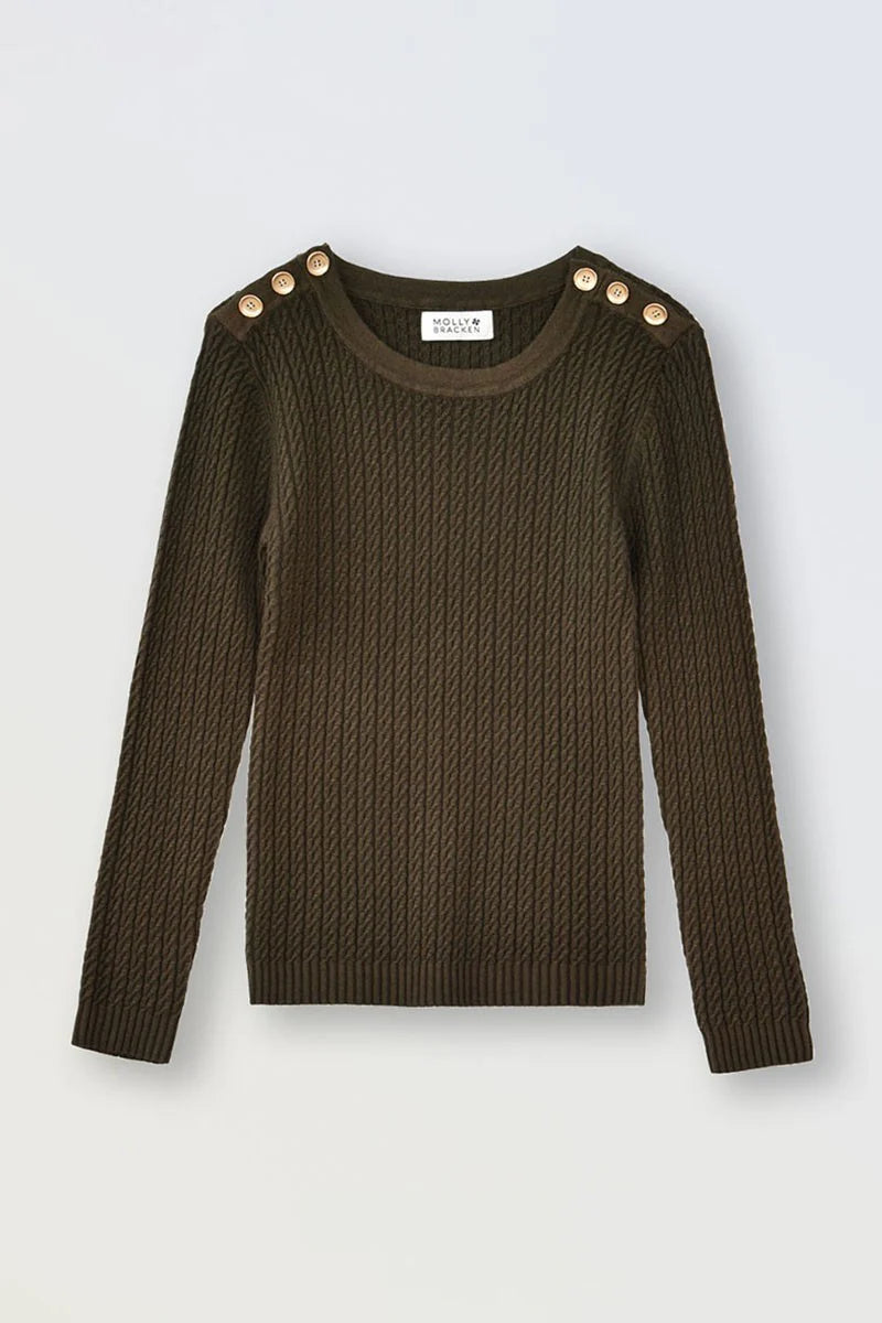 Girls Cable Knitted Sweater w/Button Detailing