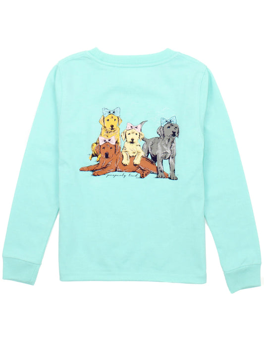 Girls Puppy Pile LS Tshirt, Seafoam