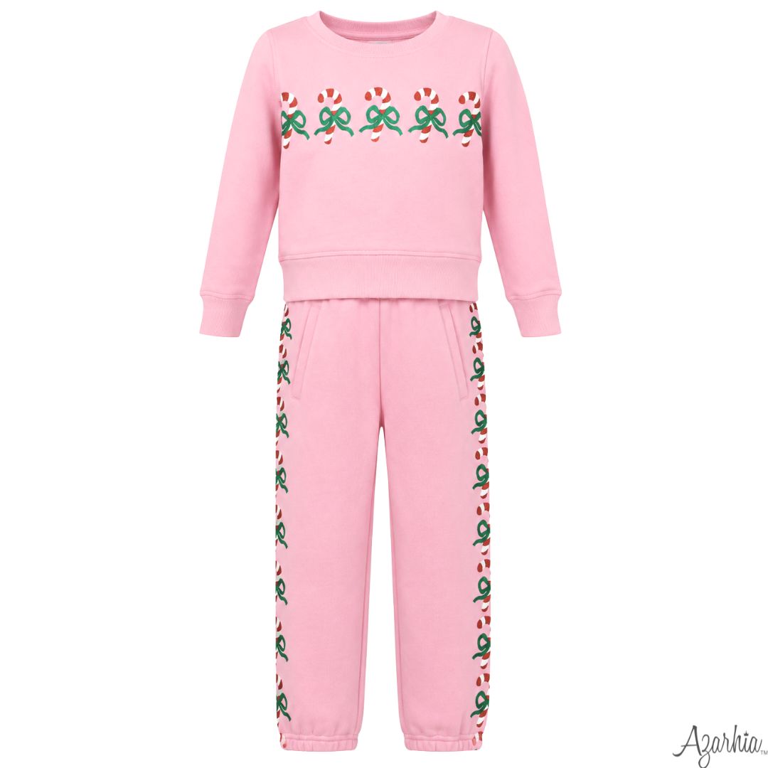 Holiday Glitter Candy Cane Jogger Set, Pink