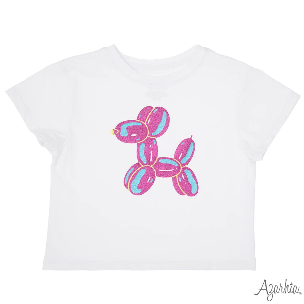 Glitter Neon Balloon Dog Box Tee, White