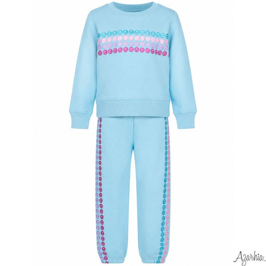Glitter Smiley Nation Jogger Set, Blue