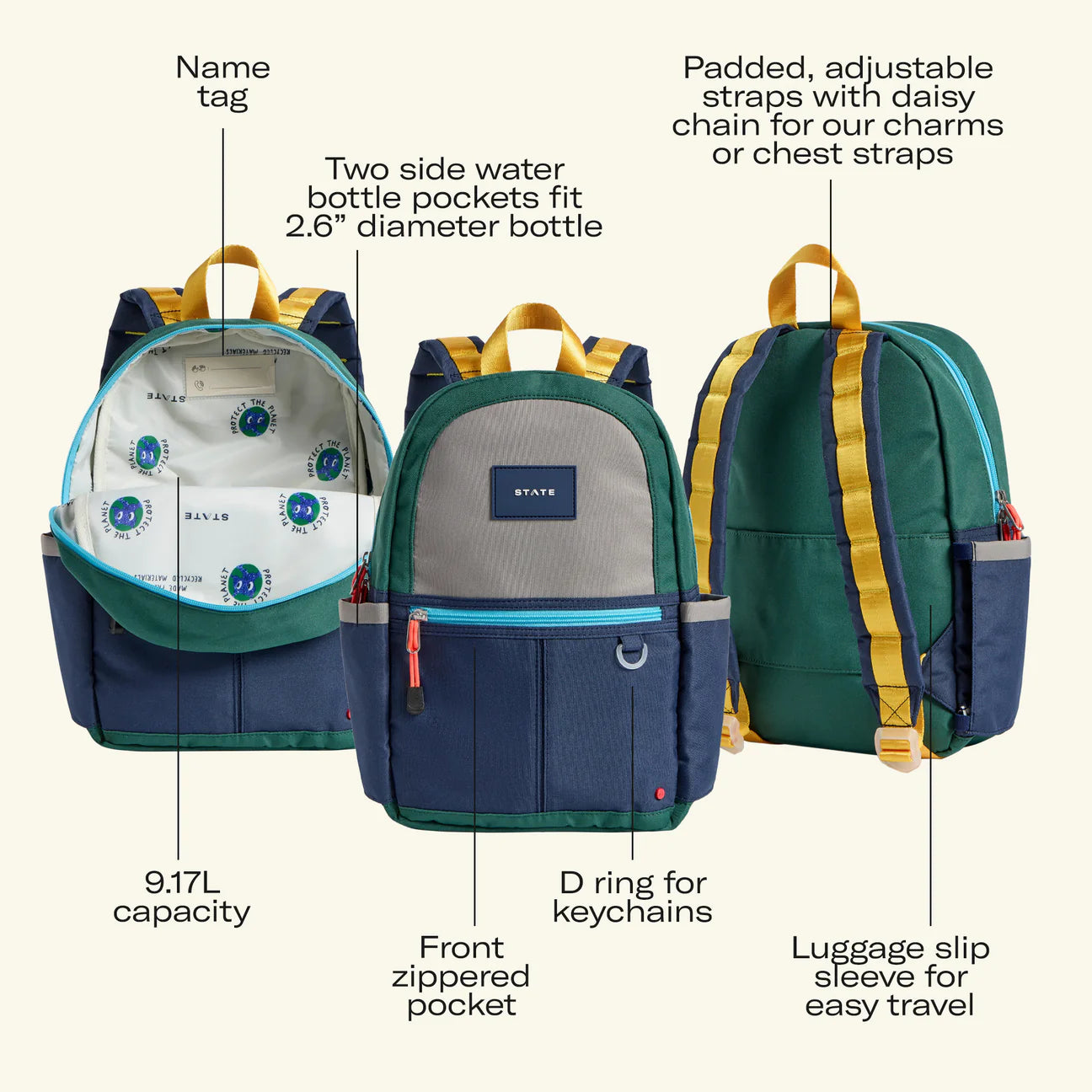 kane mini backpack Kane Mini Backpack, Green/Navy – Puddleducks Grenada