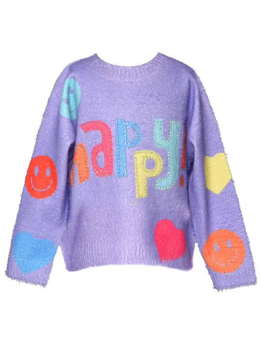 Happy Printed Sweater, Lavender