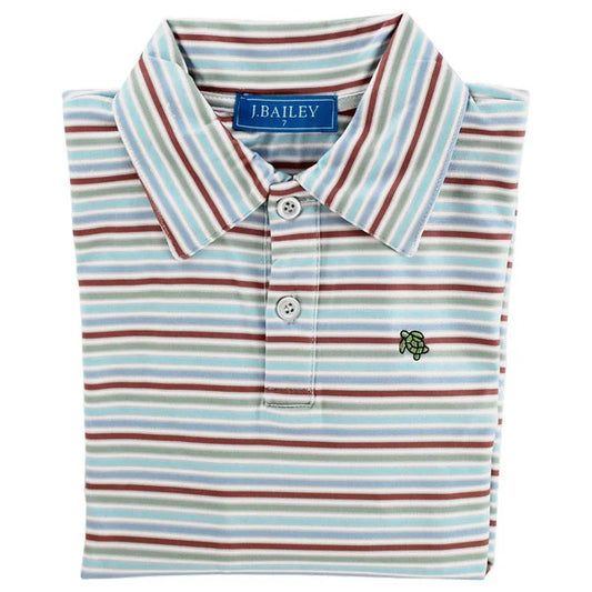 Harry L/S Performance Polo, Rust Stripe