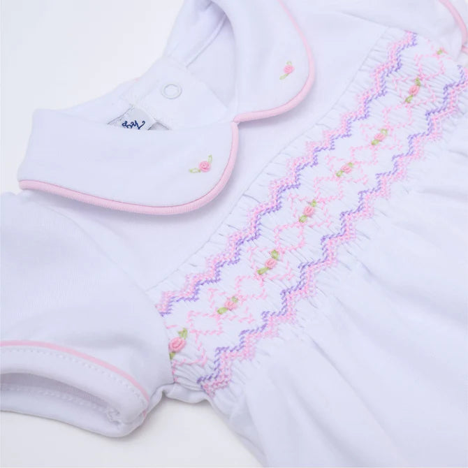 Hazel Smocked Collared Ruffle Diaper Cover Set, Pink