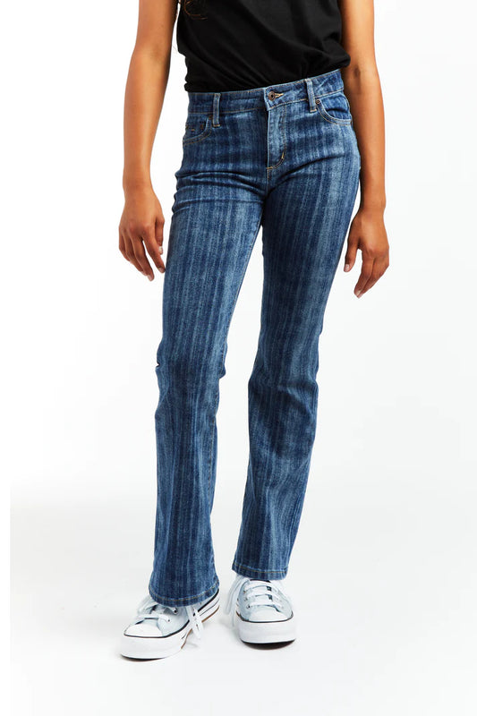 Tractr High Rise Striped Flare Jean