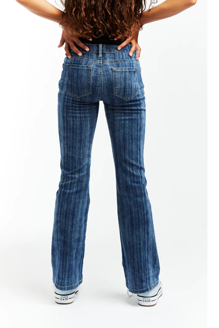 Tractr High Rise Striped Flare Jean