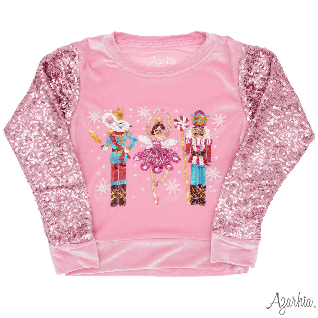 Nutcracker Sequin Sleeve Sweatshirt, Pink