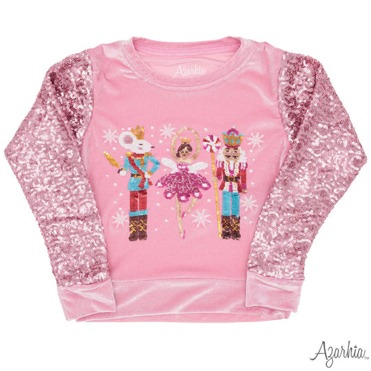 Nutcracker Sequin Sleeve Sweatshirt, Pink