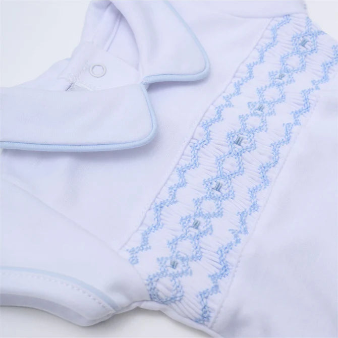 Hudson Smocked Collared Diaper Cover Set, Light Blue