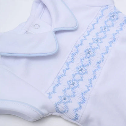 Hudson Smocked Collared Diaper Cover Set, Light Blue