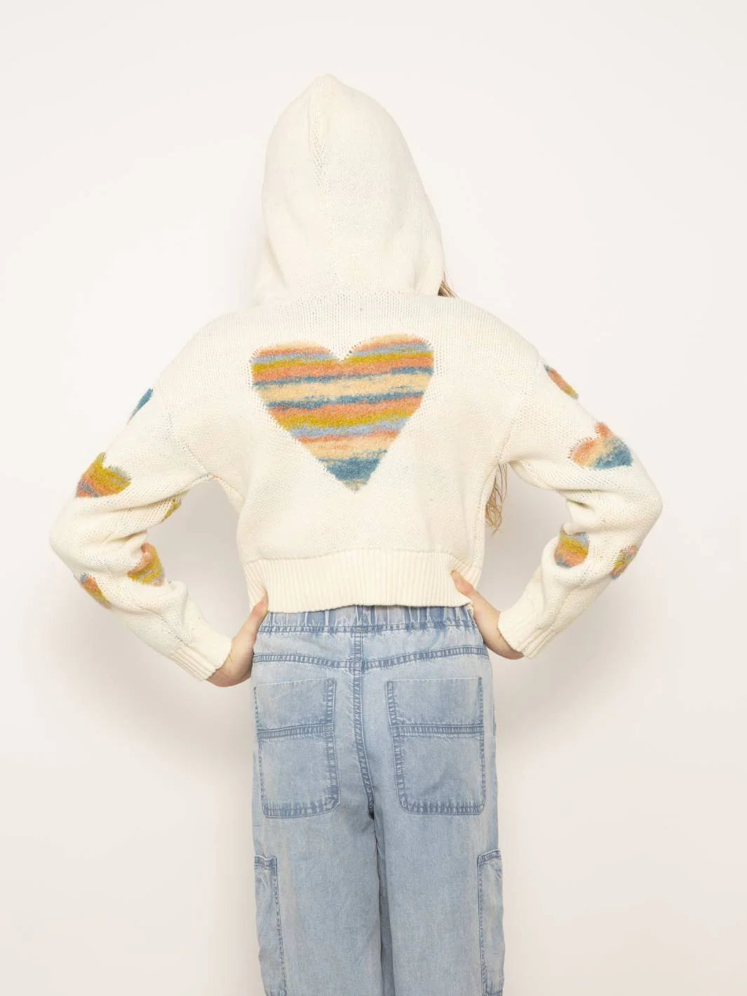 Janna Textured Hearts Hoodie, Cream