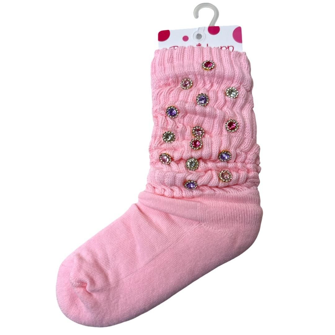 Jeweled Slouch Socks, Pink