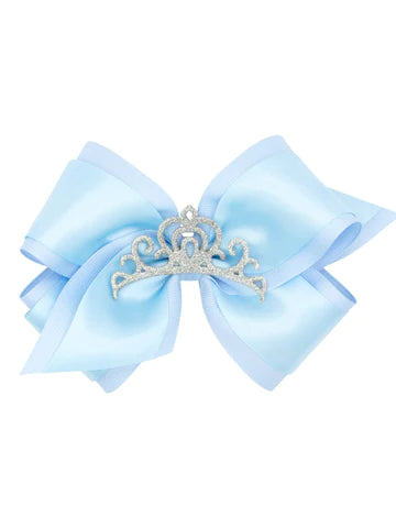 Sml King Grosgrain Bow w/Satin Overlay and Glitter Crown