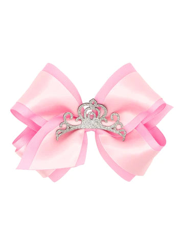 Sml King Grosgrain Bow w/Satin Overlay and Glitter Crown