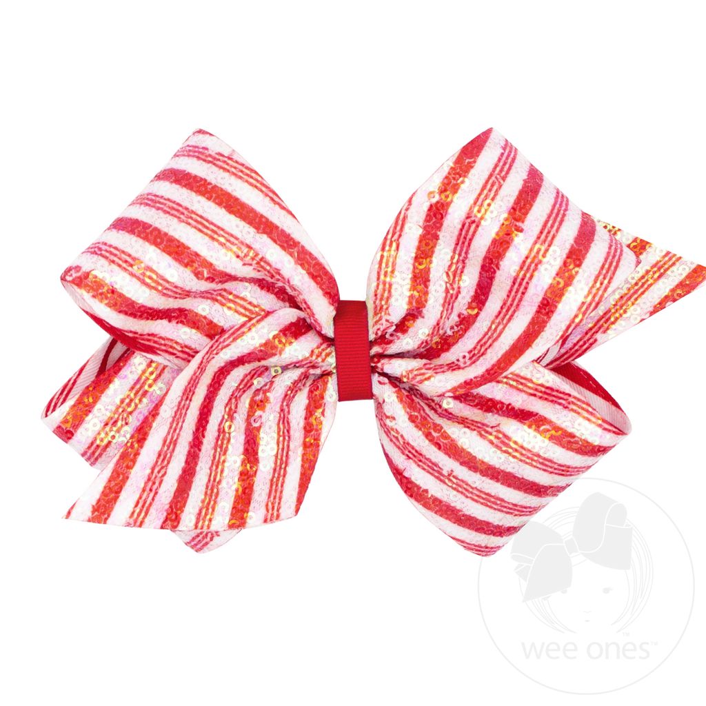 King Sequins Stripe Print Bow, Red