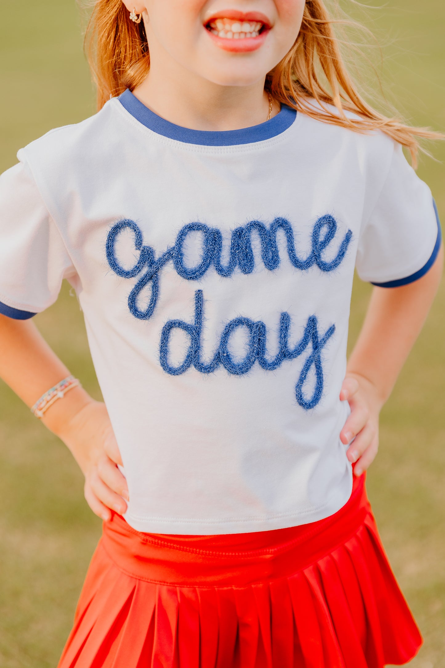 Tinsel Game Day Ringer Boxy Tee, Royal