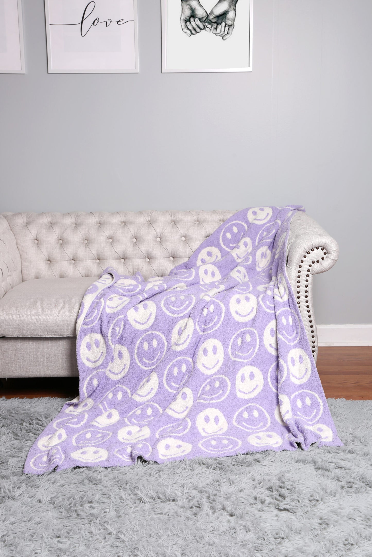 Chenille Happy Face Blankets (color options)