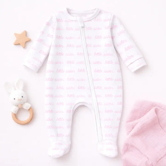 Little Sister Print Zip Footie