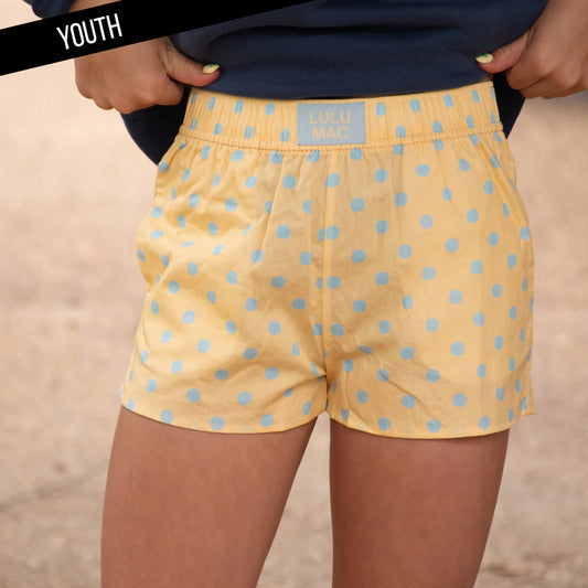 Kids LULU MAC Polka Dot Shorts, Butter Yellow