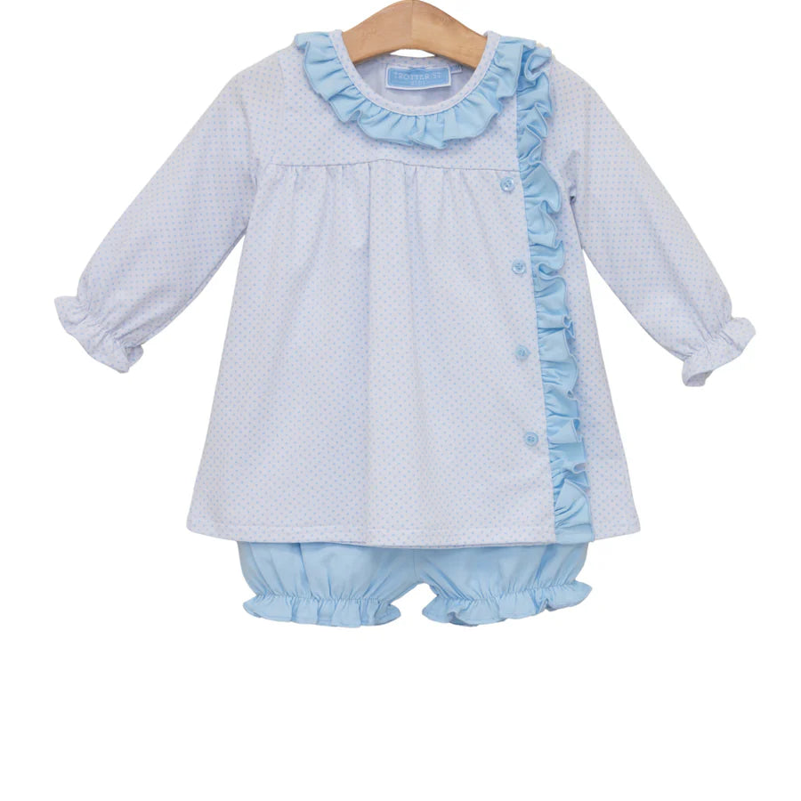 Lucille Bloomer Set, Light Blue Bitty Dot