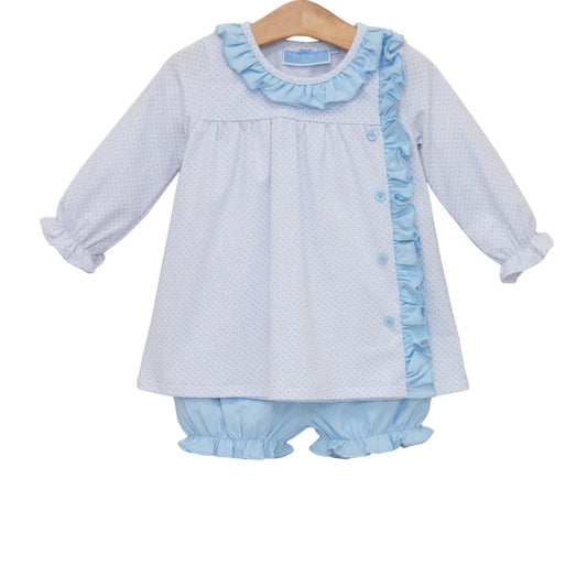 Lucille Bloomer Set, Light Blue Bitty Dot